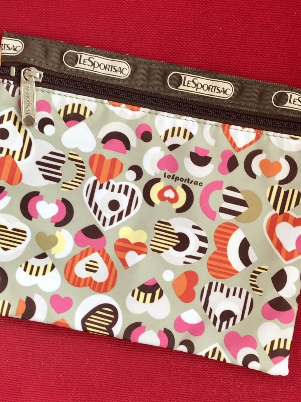 LeSportsac Zipper Pouch Hearts Pattern Cosmetics Travel Bag Makeup Pencil Tote